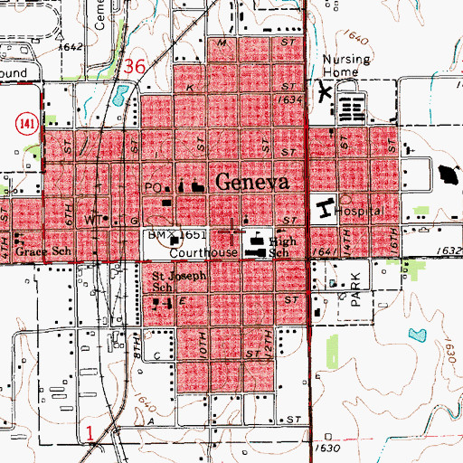 Topographic Map of Geneva Public Library, NE