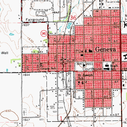 Topographic Map of Aurora Cooperative Elevator Company - Geneva Branch Elevator, NE