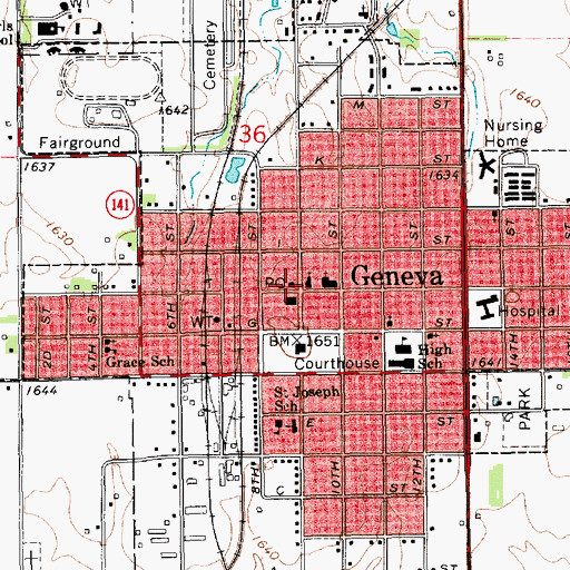 Topographic Map of Geneva Post Office, NE