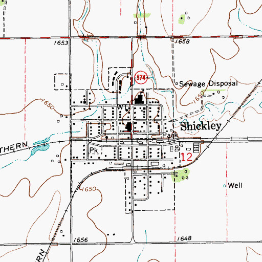 Topographic Map of Shickley Post Office, NE