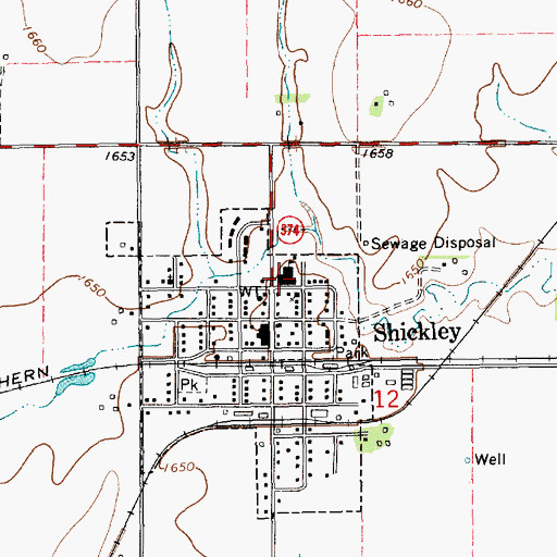 Topographic Map of Shickley Public Schools, NE