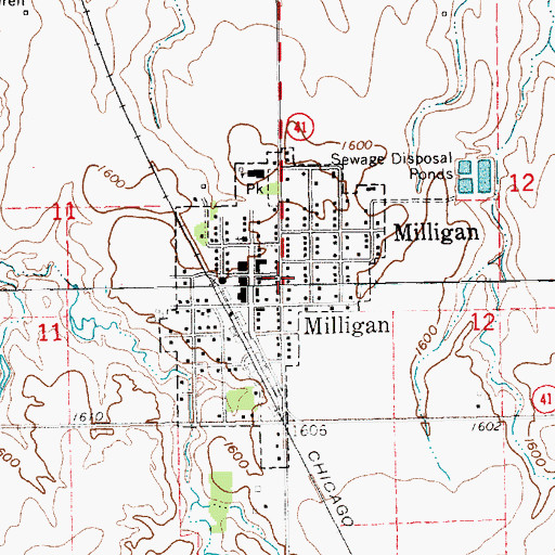 Topographic Map of Dorchester Farmers Cooperative - Milligan Elevator, NE