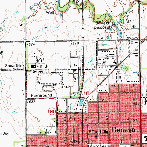Topographic Map of Geneva Cemetery, NE