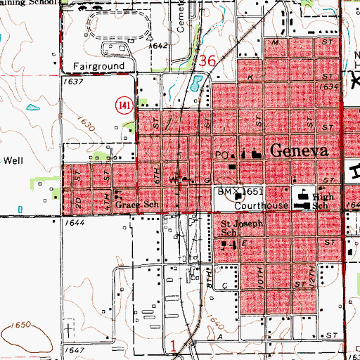 Topographic Map of Geneva, NE
