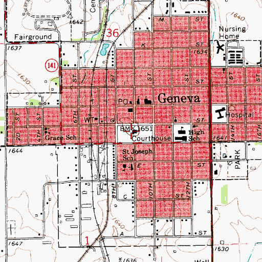 Topographic Map of Fillmore County Courthouse, NE