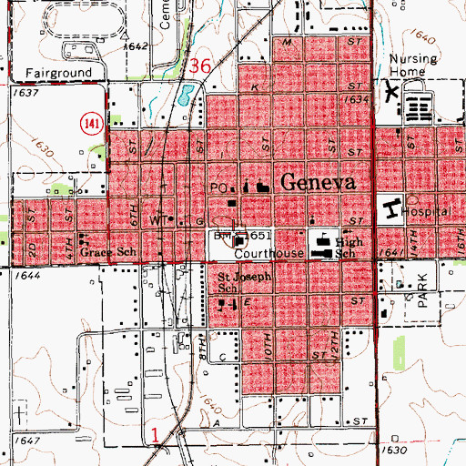 Topographic Map of Fillmore County 1871-1971 Historical Marker, NE