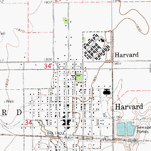 Topographic Map of Harvard Historical Marker, NE