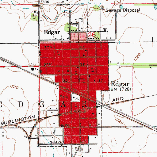 Topographic Map of Edgar Post Office, NE