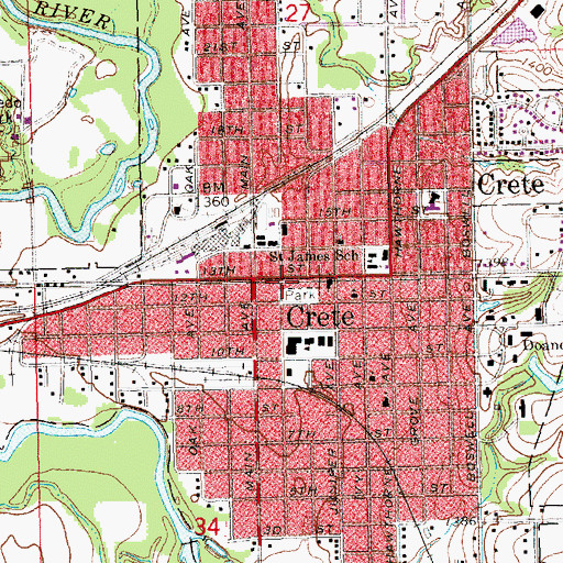 Topographic Map of Crete Post Office, NE