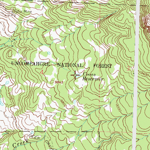 Topographic Map of Coons Reservoir, CO