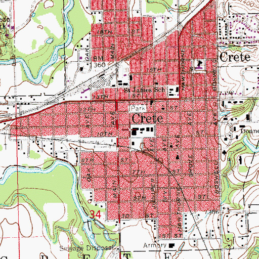 Topographic Map of Crete Elementary School, NE