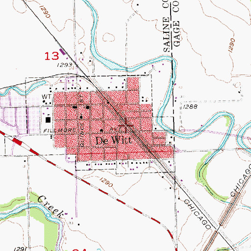 Topographic Map of DeWitt, NE