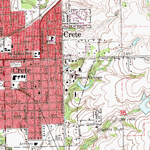 Topographic Map of Perry Memorial Campus Center, NE