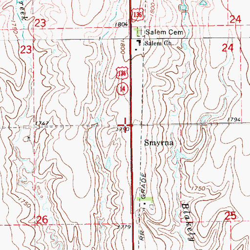 Topographic Map of Smyrna (historical), NE