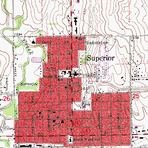 Topographic Map of Brodstone Memorial Hospital, NE