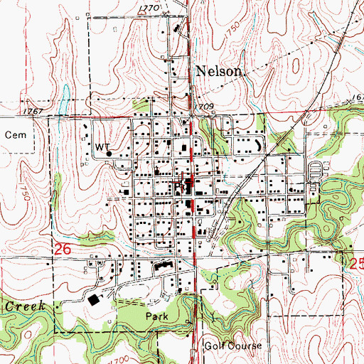 Topographic Map of Nelson Public Library, NE