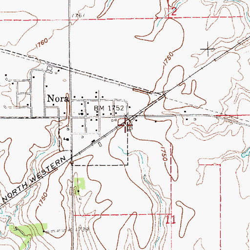 Topographic Map of Nora (historical), NE