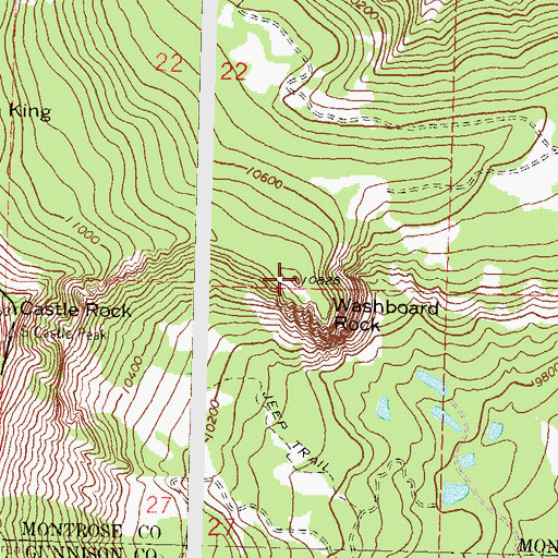 Topographic Map of Washboard Rock, CO