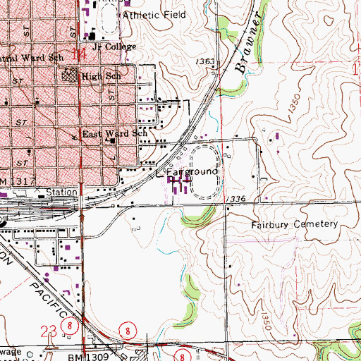 Topographic Map of Jefferson County Fairground, NE