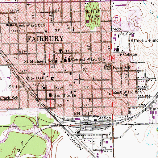 Topographic Map of Fairbury Presbyterian Church, NE