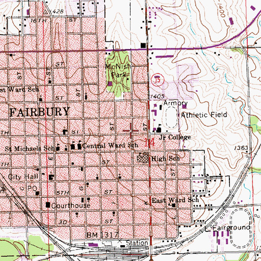 Topographic Map of Fairbury Junior-Senior High School, NE