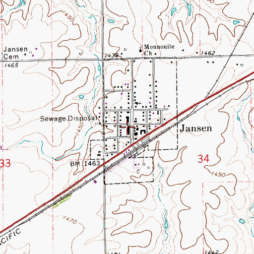 Topographic Map of Jansen Post Office, NE