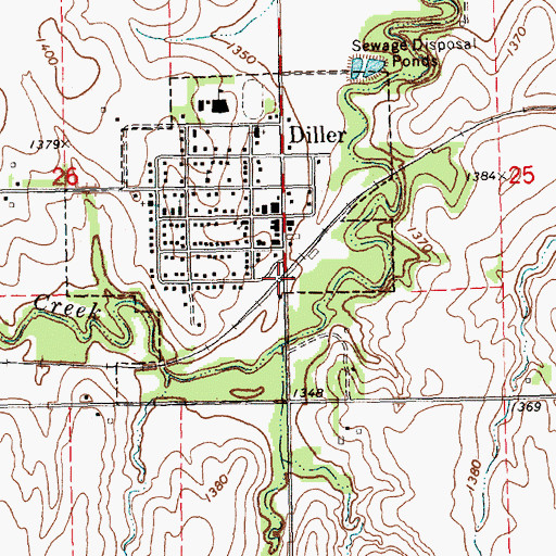Topographic Map of Diller, NE