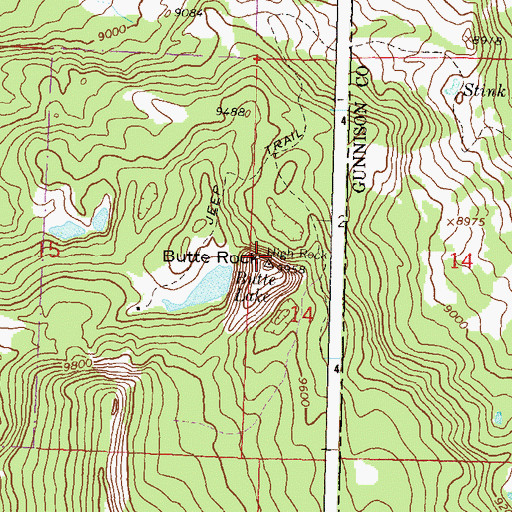 Topographic Map of Butte Rock, CO