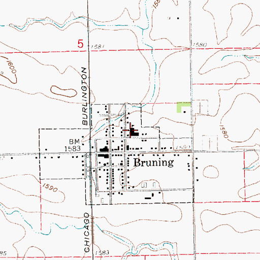 Topographic Map of Bruning Public Schools, NE