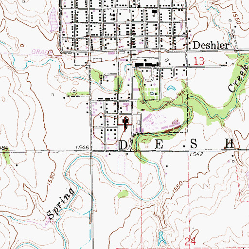 Topographic Map of Deshler Public Schools, NE