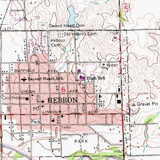 Topographic Map of Hebron High School, NE