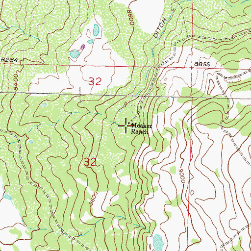Topographic Map of Meaker Ranch, CO