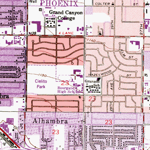 Topographic Map of Bourgade Catholic High School, AZ