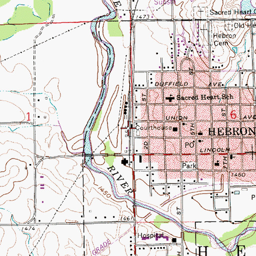 Topographic Map of Hebron, NE