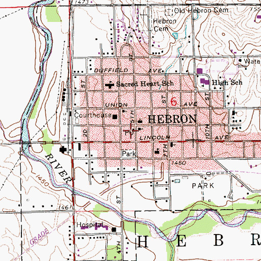 Topographic Map of Hebron Post Office, NE