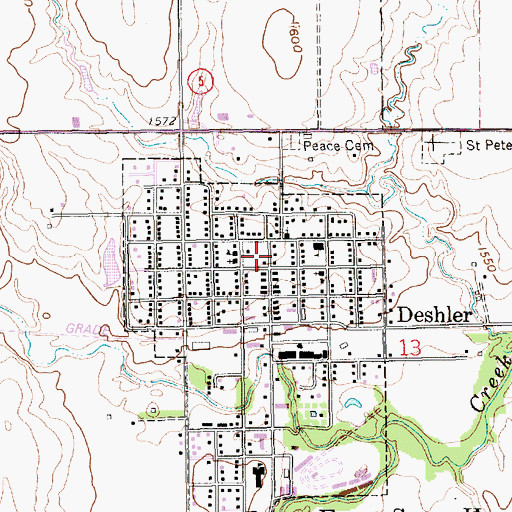 Topographic Map of Deshler Post Office, NE