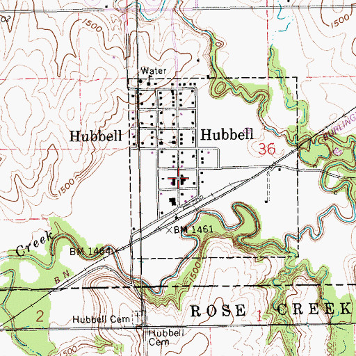 Topographic Map of Hubbell Post Office, NE