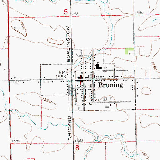 Topographic Map of Bruning Public Library, NE