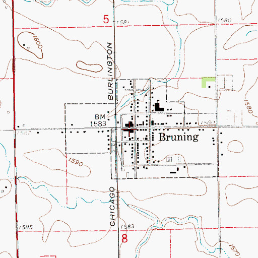 Topographic Map of Bruning Medical Clinic, NE