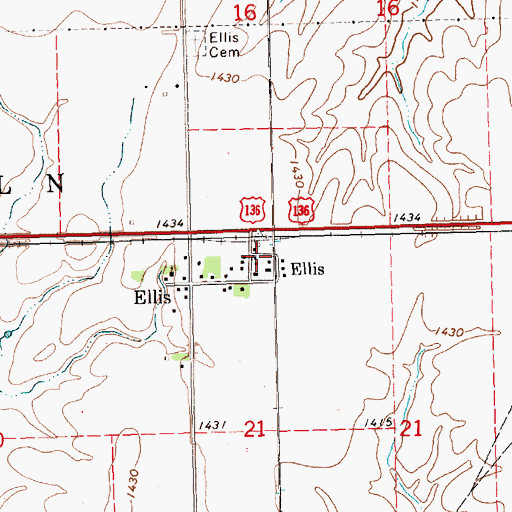Topographic Map of Ellis (historical), NE
