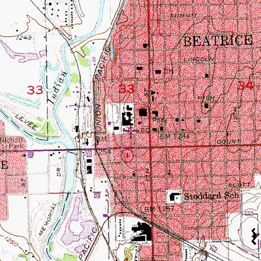 Topographic Map of Beatrice Police Department, NE
