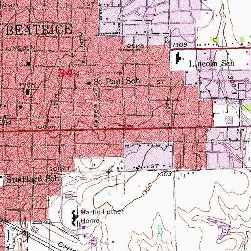 Topographic Map of Beatrice Public Library, NE