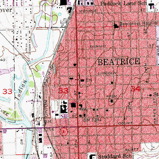 Topographic Map of Gage County Courthouse, NE