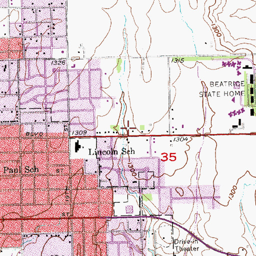 Topographic Map of Homestead House of Beatrice, NE