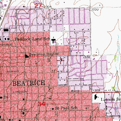 Topographic Map of First Baptist Church, NE