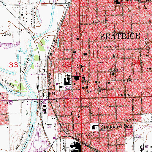 Topographic Map of Beatrice Middle School, NE