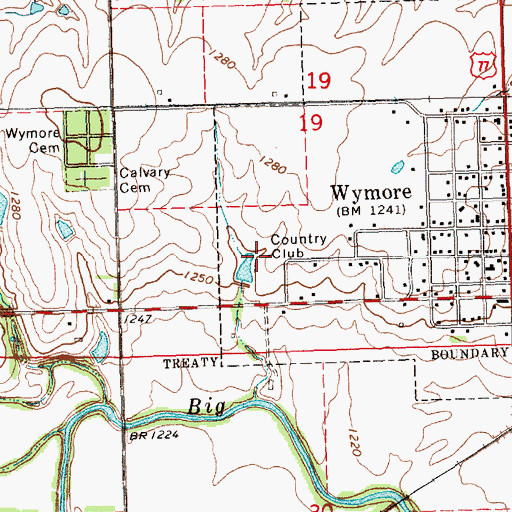 Topographic Map of Wymore Country Club, NE