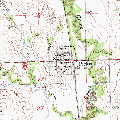 Topographic Map of Pickrell Co-operative Elevator Association Elevator, NE