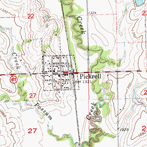 Topographic Map of Pickrell, NE