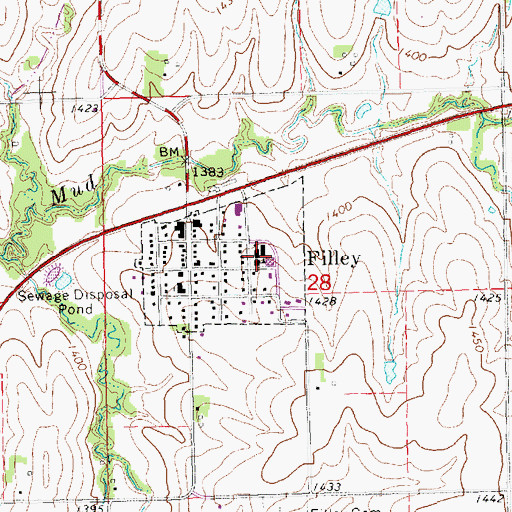 Topographic Map of Filley Public Schools, NE